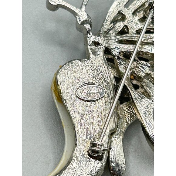 Vintage Kenneth Lane Butterfly Pin Brooch KJL Silver Tone Faux Pearl Insect Pin - Picture 5 of 7